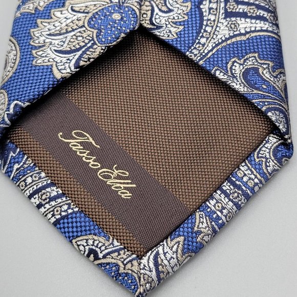 Tasso Elba Men's 100% Silk Tie Paisley Navy & Silver Textured ~  60 X 3 #E - Picture 4 of 6